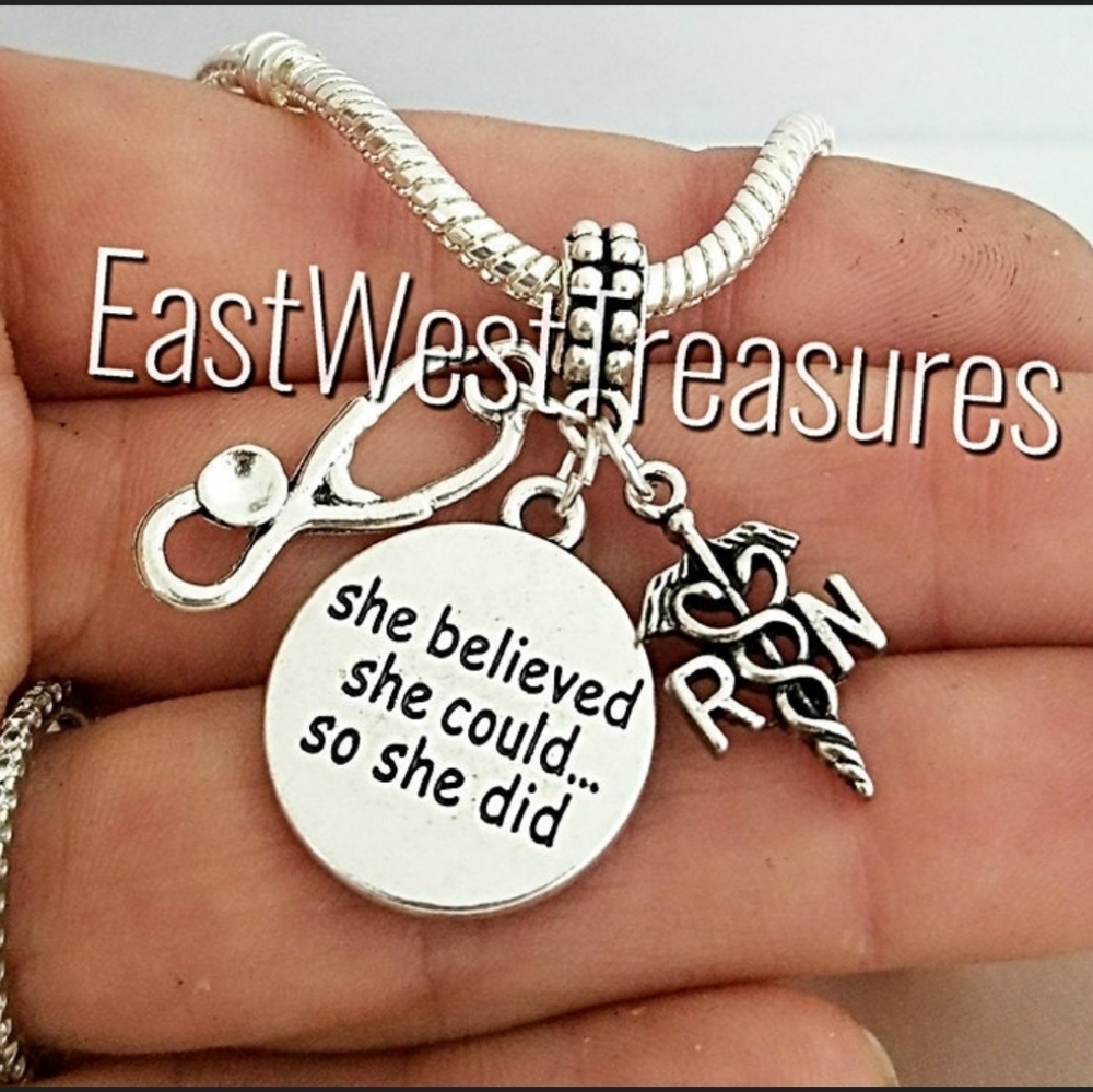 RN NURSE jewerlly gift for women charm bracelet necklace keychain with stethosco